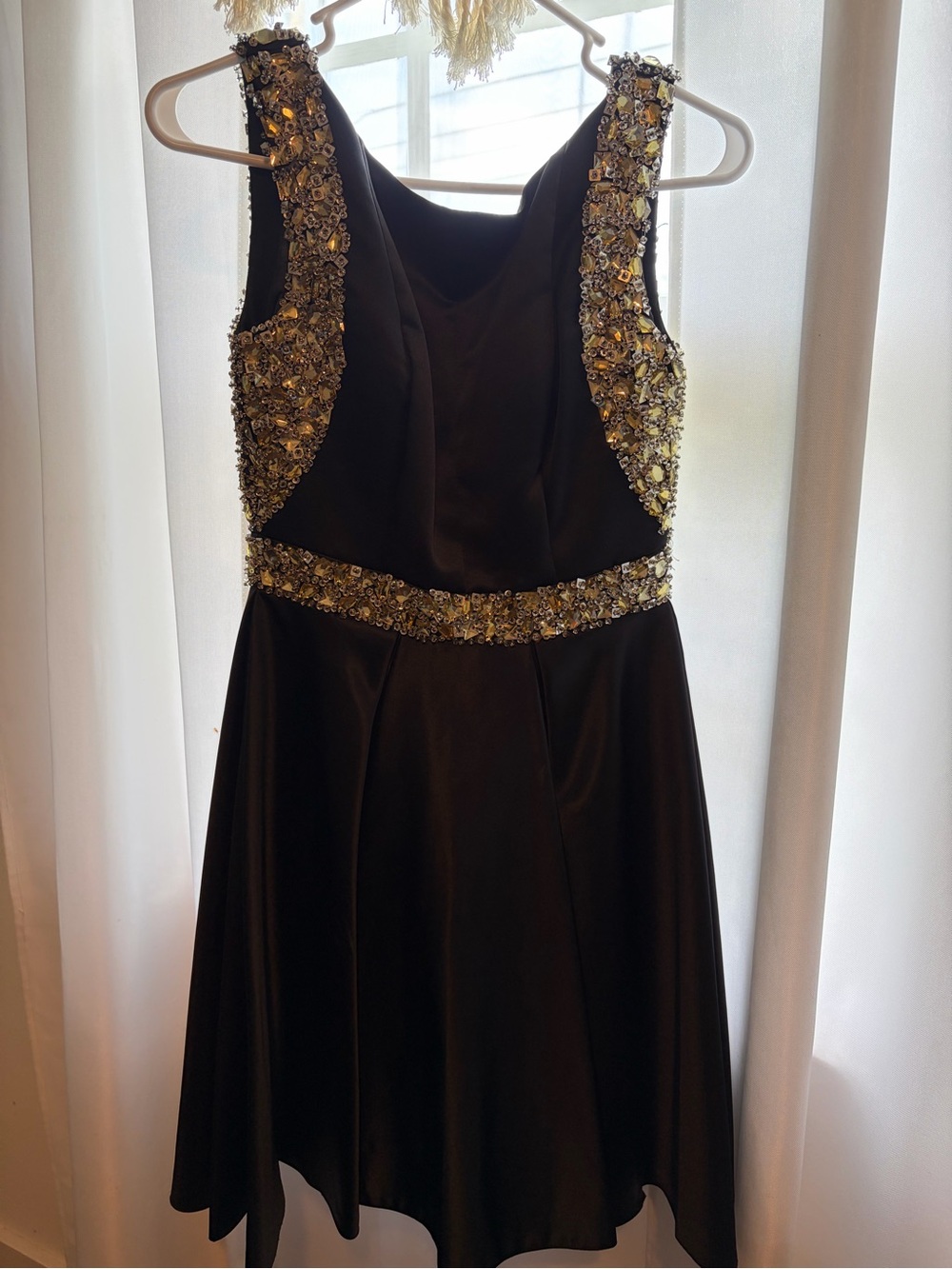Rachel Allen Embellished Black Cocktail Dress with Beaded Accents